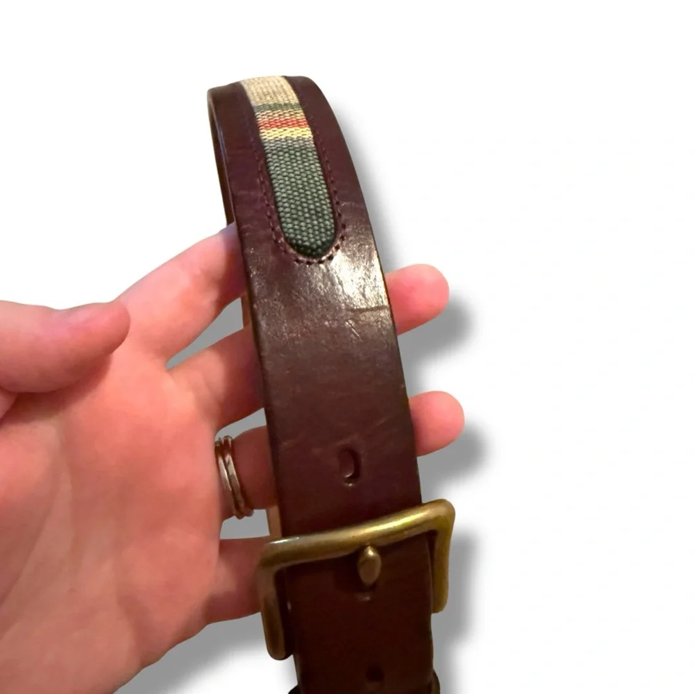 Duluth Trading Co Leather Fabric Belt Men’s Size 36 Brown Red‎ Striped Casual